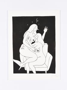 Parra   -  <strong>Awkward Loving</strong> (2014<strong style = 'color:#635a27'></strong>)<bR /> ink on paper, 
 15.75 x 11.75 inches 
(40 x 30 cm) 
19 x 15 inches, framed