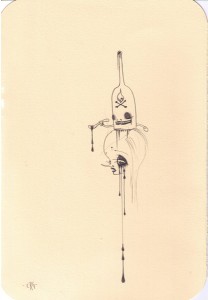 Camille Rose  Garcia -  <strong>Poison Head</strong> (2006<strong style = 'color:#635a27'></strong>)<bR /> Pencil on paper, 
 11 x 7 1/2 inches