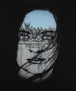 ICY and SOT    -  <strong>Portrait of Freedom</strong> (2015<strong style = 'color:#635a27'></strong>)<bR /> stencil spray paint on canvas, 
 30 x 36 inches 
(76.2 x 91.44 cm)
