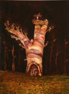 David  Choe -  <strong>Prayer Tree</strong> (<strong style = 'color:#635a27'></strong>)<bR /> Mixed media on Wood, 
 16 x 12 inches