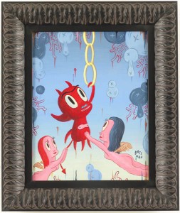 Gary  Baseman -  <strong>Ring Charmer</strong> (2005<strong style = 'color:#635a27'></strong>)<bR /> Acrylic on Wood Panel, 
 14 x 11 inches