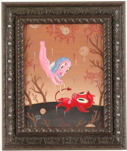 Gary  Baseman -  <strong>Ring Bearer</strong> (2005<strong style = 'color:#635a27'></strong>)<bR /> Acrylic on Wood Panel, 
 14 x 11 inches