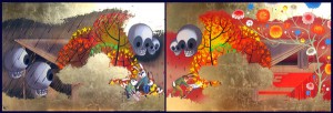 Andrew  Brandou -  <strong>Season of Planning, Season of Growth</strong> (2006<strong style = 'color:#635a27'></strong>)<bR /> Acrylic and gold leaf on maple panel, diptych, 
 24 x 72 inches