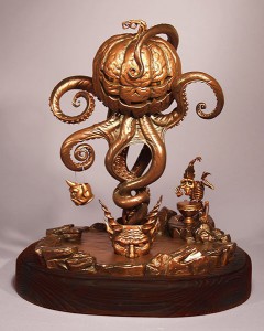 Todd  Schorr -  <strong>Under Autumns Tentacled Spell Bronze (front)</strong> (2005<strong style = 'color:#635a27'></strong>)<bR /> Bronze sculpture 
12.5" x 10.5" 
Edition of 10 
-Contact Gallery for Availability-