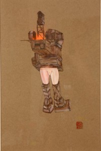 David  Choe -  <strong>Treehouse of Fun</strong> (<strong style = 'color:#635a27'></strong>)<bR /> Mixed media on Paper, 
 Image size: 16 1/2 x 11 1/2, 
 Framed size: 25 x 19 inches