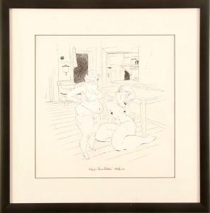 Dave  Cooper -  <strong>Study for Two in Kitchen</strong> (2005<strong style = 'color:#635a27'></strong>)<bR /> Pen and Ink on Paper, 
 13 x 13 inches