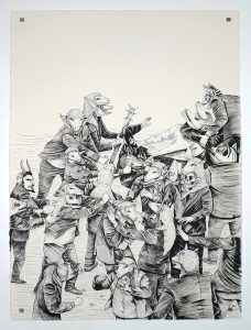 Saner     -  <strong>Vote for Your Government</strong> (2014<strong style = 'color:#635a27'></strong>)<bR /> ink on paper, 
 30 x 22.25 inches 
(76.2 x 56.52 cm)