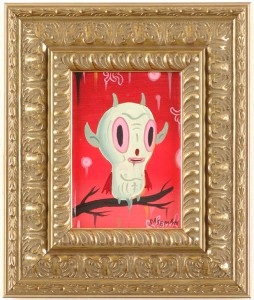 Gary  Baseman -  <strong>White Devil Bat</strong> (2005<strong style = 'color:#635a27'></strong>)<bR /> Acrylic on Wood Panel, 
 7 x 5 inches