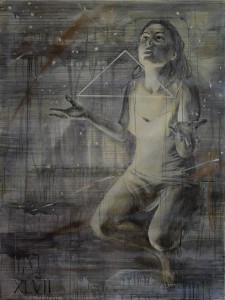 Faith47    -  <strong>Yearning</strong> (2015<strong style = 'color:#635a27'></strong>)<bR /> graphite, ink and oil on canvas, 
 48 x 36 inches 
(122 x 91 cm), 
 <span style="font-size: 9pt; font-family: Arial, sans-serif;">