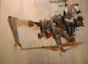 Ashley Wood -  <strong>Amoroso</strong> (2016<strong style = 'color:#635a27'></strong>)<bR /> mixed media on canvas,
18 x 36 inches,
(45.72 x 91.44 cm