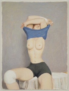 Jansson Stegner -  <strong>Undressing</strong> (2016<strong style = 'color:#635a27'></strong>)<bR /> oil on paper,
30 x 22 inches,
(76.2 x 55.88 cm)