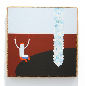 Jim Houser -  <strong>Blue Dirges</strong> (2015<strong style = 'color:#635a27'></strong>)<bR /> acrylic and collage on panel,
16 x 16 inches,
(40.64 x 40.64 cm)
