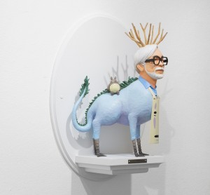 Mike Leavitt -  <strong>Hayao Miyazaki (side)</strong> (2016<strong style = 'color:#635a27'></strong>)<bR /> hand-carved western red cedar and acrylic paint,
18 inches (45.7 cm)