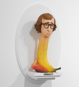 Mike Leavitt -  <strong>Woody Allen (side)</strong> (2016<strong style = 'color:#635a27'></strong>)<bR /> hand-carved western red cedar and acrylic paint,
18 inches (45.7 cm)
