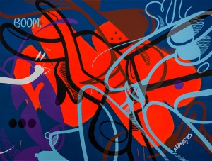 RIME -  <strong>Boom</strong> (2016<strong style = 'color:#635a27'></strong>)<bR /> acrylic on canvas,
72 x 95 inches (182.9 x 241.3 cm)