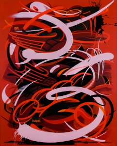 RIME -  <strong>Cut Throat</strong> (2016<strong style = 'color:#635a27'></strong>)<bR /> acrylic on canvas,
40 x 32 inches (101.6 x 81.3 cm)