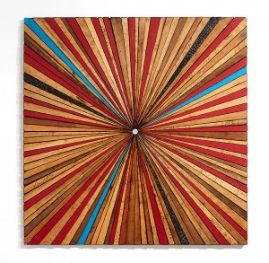 Roddy Wildeman -  <strong>Composite Memory Starburst (Ocean Grove NJ)	</strong> (2015<strong style = 'color:#635a27'></strong>)<bR /> reclaimed materials on plywood,
45 x 45 inches
$6,500