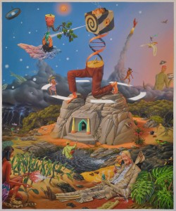 Interesni Kazki -  <strong>Temple of the Time (AEC)</strong> (2015<strong style = 'color:#635a27'></strong>)<bR />  acrylic on canvas, 
 77.2 x 63.8 inches 
(196 x 162 cm)