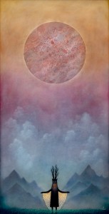 Andy Kehoe -  <strong>Embrace the Aberrant Dawn</strong> (2016<strong style = 'color:#635a27'></strong>)<bR /> oil, acrylic and resin in cradled wood panel,
16 x 30 inches,
(40.64 x 76.2 cm)
$5,000