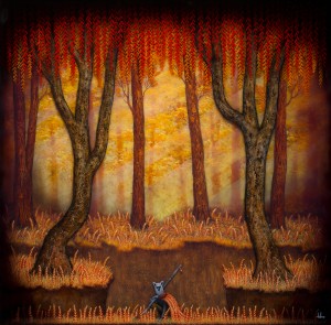 Andy Kehoe -  <strong>The Hunter</strong> (2016<strong style = 'color:#635a27'></strong>)<bR /> oil, acrylic and resin in cradled wood panel,
30 x 30 inches,
(76.2 x 76.2 cm)
$8,000