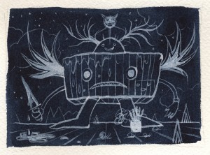Jeff Soto -  <strong>Bordeaux</strong> (2016<strong style = 'color:#635a27'></strong>)<bR /> watercolor on Arches paper,
3.25 x 4.25 inches,
(8.3 x 10.8 cm)
