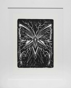 Jeff Soto -  <strong>New Wings edition 1/8</strong> (2016<strong style = 'color:#635a27'></strong>)<bR /> relief print on Arches paper,
15 x 11 inches,
(38.1 x 27.9 cm),
framed: 21.5 x 17.5 inches,
(54.6 x 44.5 cm)