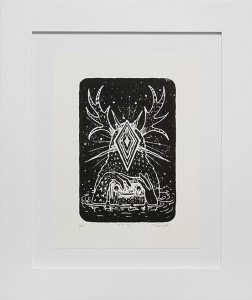Jeff Soto -  <strong>Swim edition 1/8</strong> (2016<strong style = 'color:#635a27'></strong>)<bR /> relief print on Arches paper, 
12 x 9 inches,
(30.5 x 22.9 cm),
framed: 18.5 x 15.5 inches,
(47 x 39.4 cm)