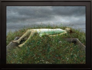 Aron Wiesenfeld -  <strong>Bunker</strong> (2016<strong style = 'color:#635a27'></strong>)<bR /> oil on canvas, 
33.5 x 44.5 inches, 
(85.09 x 113.03 cm),
framed: 40.5 x 51.5 inches,
(102.87 x 130.81 cm)