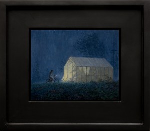 Aron Wiesenfeld -  <strong>Shelter</strong> (2016<strong style = 'color:#635a27'></strong>)<bR /> oil on panel, 
8 x 10 inches, 
(20.32 x 25.4),
framed: 15 x 17 inches,
(38.1 x 43.18 cm)