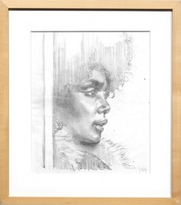 Glenn Barr -  <strong>Cleopatra Jones</strong> (2016<strong style = 'color:#635a27'></strong>)<bR /> graphite on paper,
14 x 11 inches,
35.6 x 27.9 cm),
framed: 17 x 15 inches,
(43.2 x 38.1 cm)