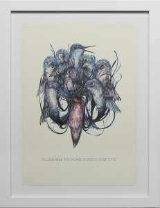 Marco Mazzoni -  <strong>Delusional Disorder Persecutory</strong> (2016<strong style = 'color:#635a27'></strong>)<bR /> colored pencil on moleskine paper,
11.81 x 8.26 inches,
(30 x 21 cm),
framed: 15 x 11.5 inches,
(38.1 x 29.21 cm)
