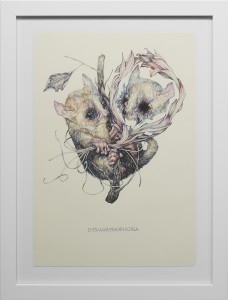 Marco Mazzoni -  <strong>Dysmorphophobia</strong> (2016<strong style = 'color:#635a27'></strong>)<bR /> colored pencil on moleskine paper,
11.81 x 8.26 inches,
(30 x 21 cm),
framed: 15 x 11.5 inches,
(38.1 x 29.21 cm)
