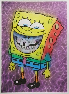 Ron English -  <strong>Spongebob Grin</strong> (2016<strong style = 'color:#635a27'></strong>)<bR /> hand painted multiple (HPM) silkscreen on paper,
30 x 22 inches,
(76.2 x 55.88 cm)
