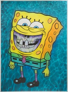 Ron English -  <strong>Spongebob Grin</strong> (2016<strong style = 'color:#635a27'></strong>)<bR /> hand painted multiple (HPM) silkscreen on paper,
30 x 22 inches,
(76.2 x 55.88 cm)
<strong>SOLD</strong>