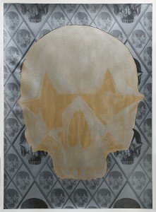 Ron English -  <strong>Starskull Negative</strong> (2016<strong style = 'color:#635a27'></strong>)<bR /> hand painted multiple (HPM) silkscreen on paper,
30 x 22 inches,
(76.2 x 55.88 cm)
