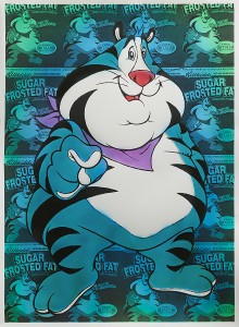 Ron English -  <strong>Frosted Fat Tony</strong> (2016<strong style = 'color:#635a27'></strong>)<bR /> hand painted multiple (HPM) silkscreen on paper,
30 x 22 inches,
(76.2 x 55.88 cm)

