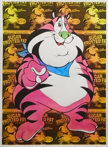 Ron English -  <strong>Frosted Fat Tony</strong> (2016<strong style = 'color:#635a27'></strong>)<bR /> hand painted multiple (HPM) silkscreen on paper,
30 x 22 inches,
(76.2 x 55.88 cm)
<strong>SOLD</strong>