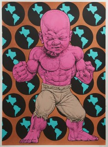 Ron English -  <strong>Texas Temper Tot 19/32</strong> (2016<strong style = 'color:#635a27'></strong>)<bR /> hand painted multiple (HPM) silkscreen on paper,
30 x 22 inches,
(76.2 x 55.88 cm)

