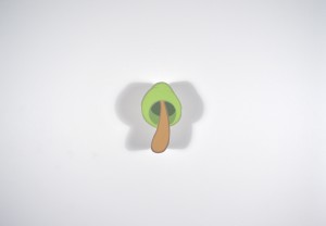 Sam Gibbons -  <strong>Mushroom 4 (left)</strong> (2016<strong style = 'color:#635a27'></strong>)<bR /> acrylic on MDF,
3 x 1.5 inches,
(7.62 x 3.81 cm)