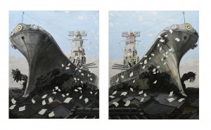 Masakatsu Sashie -  <strong>ZERO-SUM (set of 2)</strong> (2016<strong style = 'color:#635a27'></strong>)<bR /> oil on canvas,
28.62 x 23.85 inches each,
(72.69 x 60.57 cm),
framed: 33.25 x 28.5 inches each,
(84.45 x 72.39 cm)
$15,000