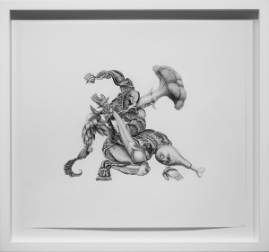 Armando Veve -  <strong>Protein Myth</strong> (2016<strong style = 'color:#635a27'></strong>)<bR /> graphite on paper,
14 x 15.5 inches,
(35.6 x 39.4 cm),
framed: 17.7 x 18.9 inches,
(45 x 48 cm)