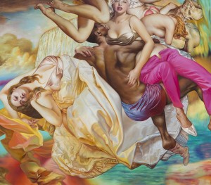 Jamie Adams -  <strong>Bride Falls, Pink Pants, Soggy Socks</strong> (2016<strong style = 'color:#635a27'></strong>)<bR /> oil on linen,
84 x 96 inches,
(213.36 x 243.84 cm)