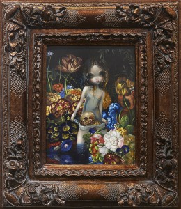 Jasmine Becket-Griffith -  <strong>Offering I</strong> (2016<strong style = 'color:#635a27'></strong>)<bR /> acrylic on panel,
16 x 12 inches,
(40.6 x 30.5 cm),
framed: 29 x 25 inches,
(73.7 x 63.5 cm)