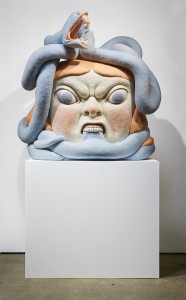 Paolo Del Toro -  <strong>Sofia Battles the Snake</strong> (2016<strong style = 'color:#635a27'></strong>)<bR /> sculpted Styrofoam core covered with hand-dyed needle felted merino wool,
46 x 38 x 25 inches,
(116.8 x 96.5 x 63.5 cm)