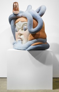 Paolo Del Toro -  <strong>Sofia Battles The Snake (side)</strong> (2016<strong style = 'color:#635a27'></strong>)<bR /> sculpted Styrofoam core covered with hand-dyed needle felted merino wool,
46 x 38 x 25 inches,
(116.8 x 96.5 x 63.5 cm)