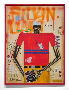 Carlos Ramirez -  <strong>Ugly Toys</strong> (2017<strong style = 'color:#635a27'></strong>)<bR /> acrylic, mixed media and found objects,
35.5 x 48 inches,
(90.17 x 121.92 cm)
$15,000
