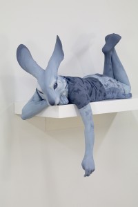 Alessandro Gallo & Beth Cavener -  <strong>Lost in Thought (side)</strong> (2017<strong style = 'color:#635a27'></strong>)<bR /> stoneware and mixed media,
25 x 12.5 x 20 inches,
(63.5 x 31.75 x 50.8 cm)