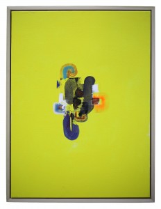 David Choong Lee -  <strong>Hole 1</strong> (2017<strong style = 'color:#635a27'></strong>)<bR /> acrylic, latex and aerosol paint,
24 x 18 inches, 
(60.96 x 45.72 cm)
$2,100
