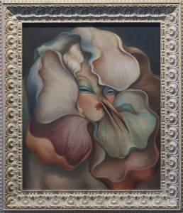 Miss Van -  <strong>Blooming Muse</strong> (2017<strong style = 'color:#635a27'></strong>)<bR /> oil on canvas in vintage frame,
25.19 x 21.25 inches,
(64 x 54 cm).
Framed: 32 x 27.5 inches,
(81.28 x 69.85 cm)
