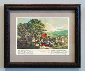 Victor Castillo -  <strong>The Home of Evangeline</strong> (2017<strong style = 'color:#635a27'></strong>)<bR /> gouache on paper in vintage frame, 
Framed: 13.87 x 11.25 inches,
(35.22 x 28.57 cm)